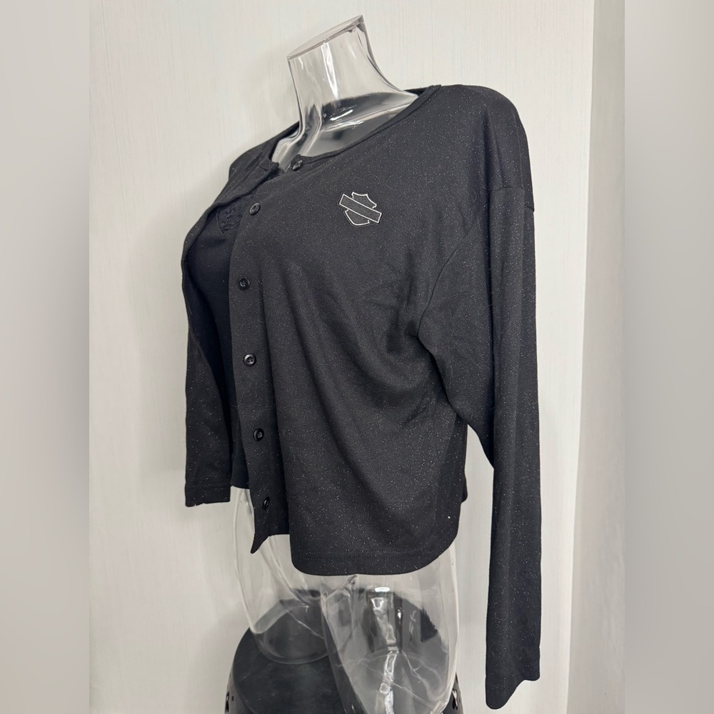 Harley Davidson TWO PIECE SET. Black Glitter Camisole & Cardigan. Medium.